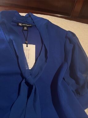 Cable & Gauge Royal Blue Tie-Neck Blouse